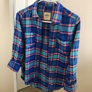 Blue and pink Hollister flannel